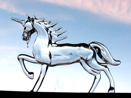 Modern standing crystal clear glass unicorn: