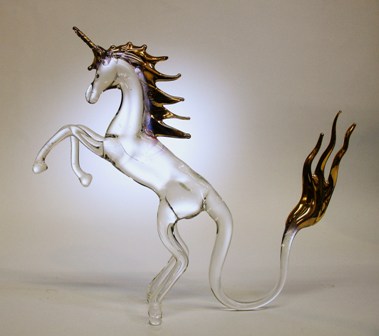 17th century Glass Unicorn with 22c gold coated horn, mane and tail